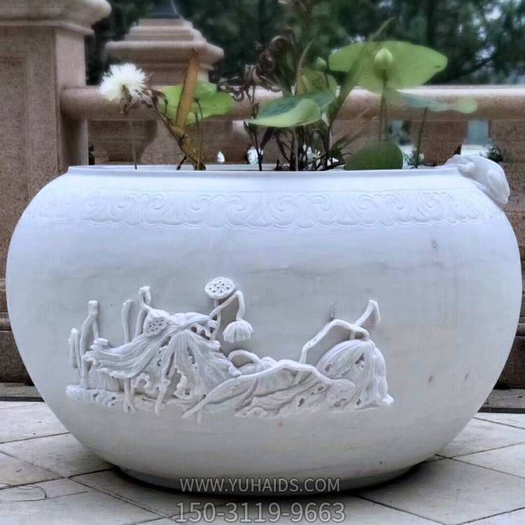 青石大理石庭院魚(yú)缸擺件仿古做舊魚(yú)缸戶(hù)外養(yǎng)魚(yú)缸擺件雕塑