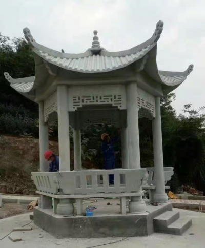 六角涼亭，大理石石雕亭子