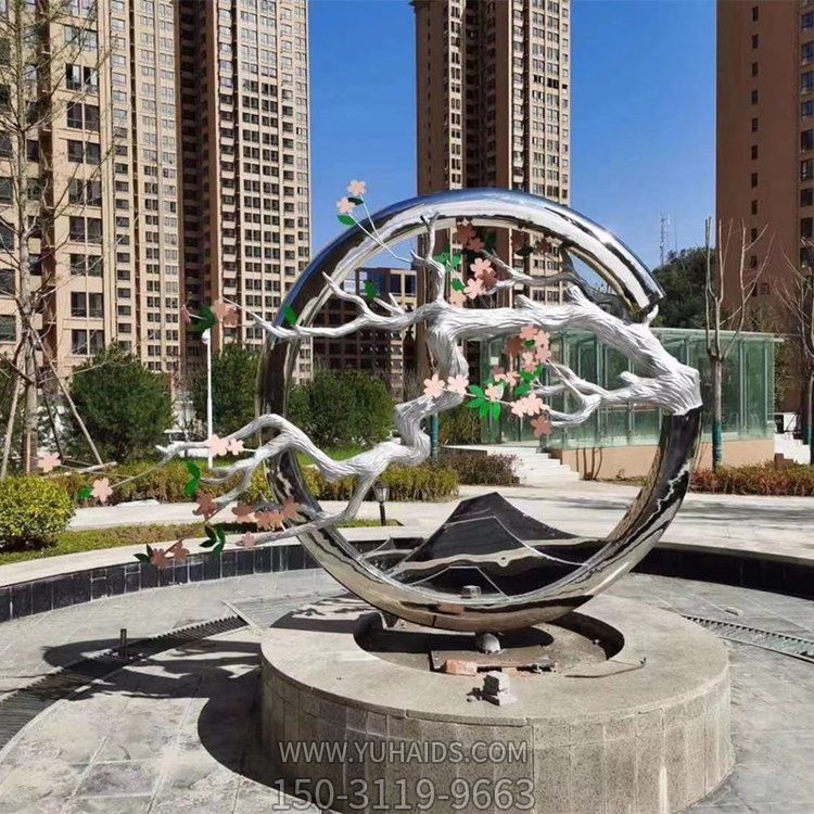 古風梅花創(chuàng)意不銹鋼景觀雕塑，古意盎然的水景裝飾