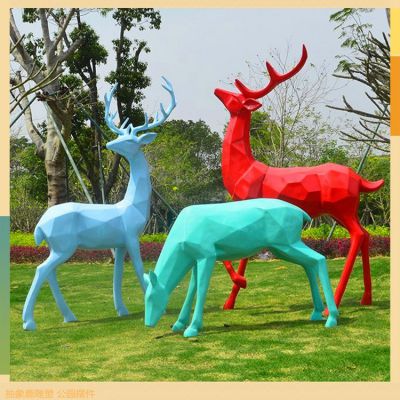 玻璃鋼梅花鹿，幾何形塊面抽象動(dòng)物雕塑