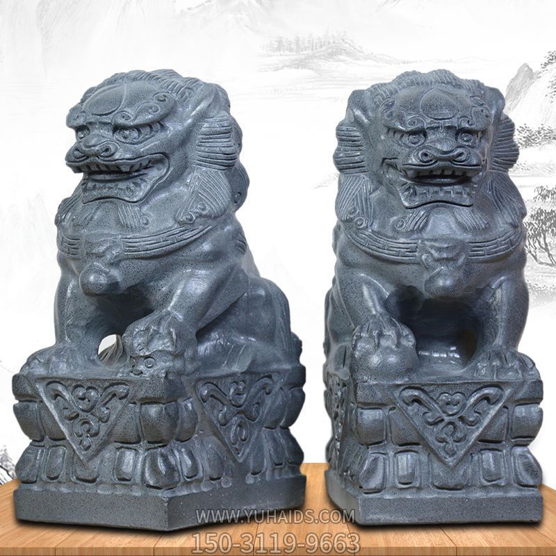 青石石雕戶外園林一對(duì)看門(mén)鎮(zhèn)宅辟邪的獅子雕塑