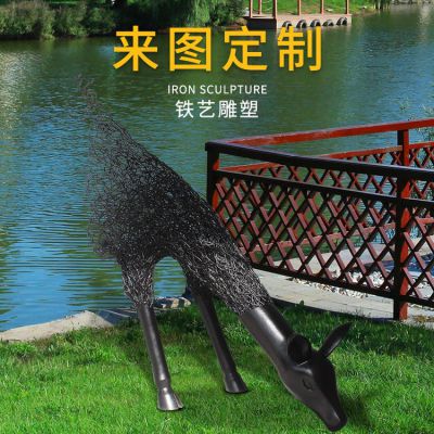 鐵藝鹿，抽象藝術(shù)鹿造型雕塑