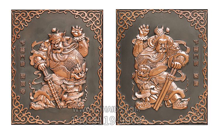 紫銅鍛造銅浮雕門(mén)神雕塑