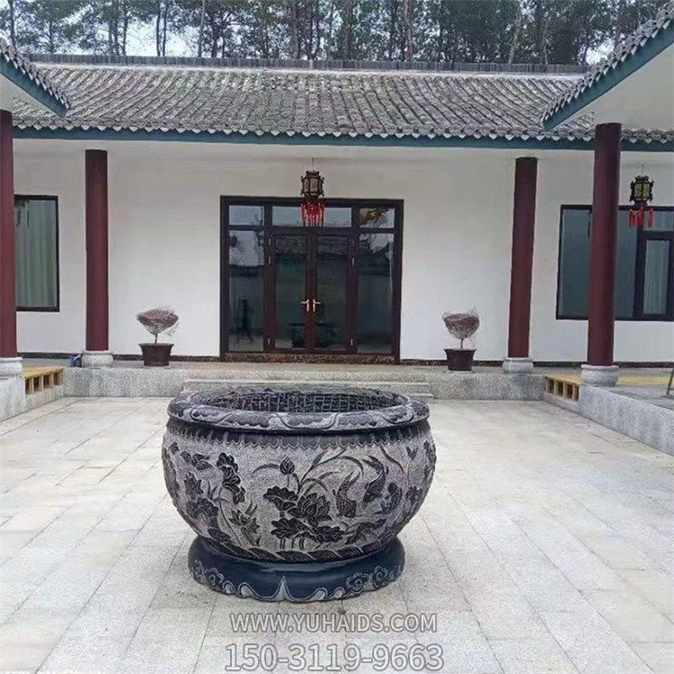 庭院養(yǎng)魚(yú)種花青石石雕魚(yú)缸擺件雕塑