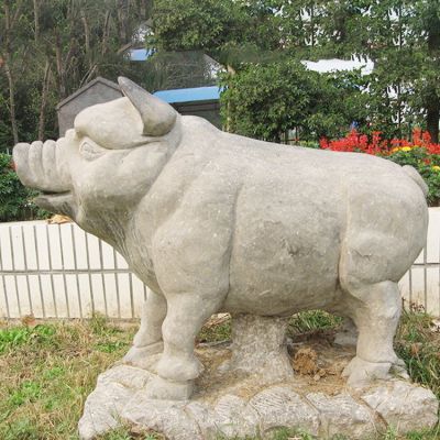 石雕豬，憨態(tài)可掬的大肥豬